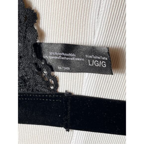 Rene Rofe Black Lace Bralette L Wireless Padded Cross Back Velvet Straps - Picture 11 of 11